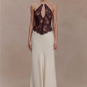 Meshki sascha lace and satin halter maxi dress